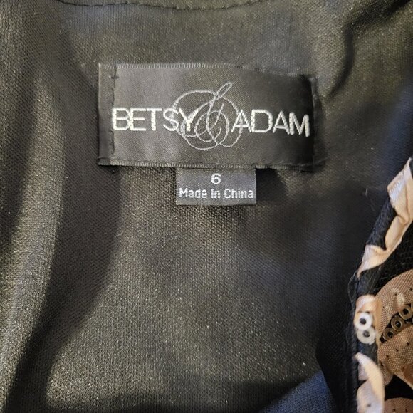 Betsy & Adam Black with Gold Ribbon and Sequin Embellished Sheath Dress Size 6 - Picture 8 of 10